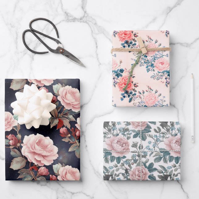Hoja De Papel De Regalo Patrón de rosas rosadas (Anverso)