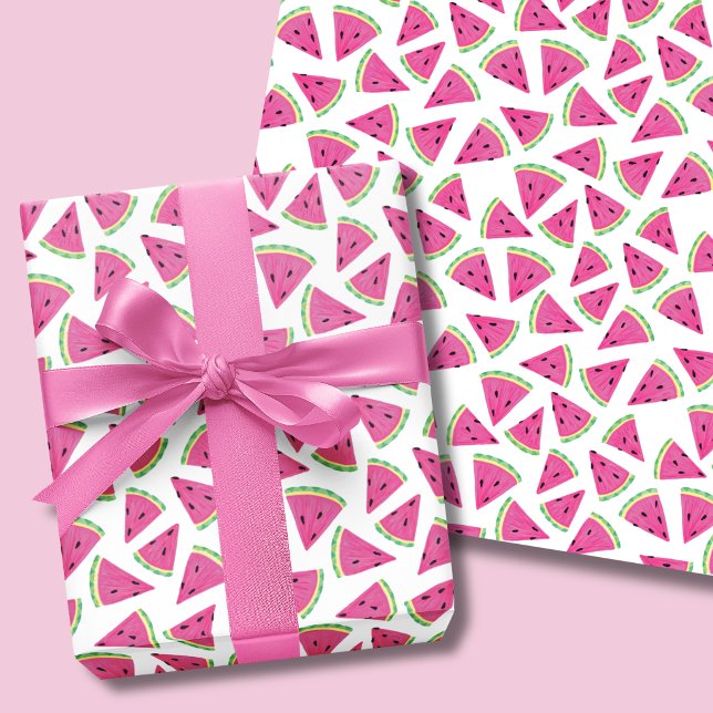 Hoja De Papel De Regalo Patrón de Sandía Tropical (Colorful pink watermelon wrapping paper sheets perfect for girls birthdays and baby showers.)