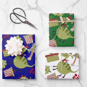 Hoja De Papel De Regalo Patrón de Santa Navidades de dinosaurios