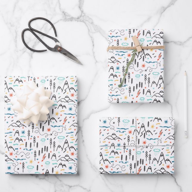 Hoja De Papel De Regalo Patrón de senderismo de montaña (Anverso)