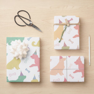 Hoja De Papel De Regalo Patrón de silueta de perro lindo pastel para fiest