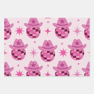 Hoja De Papel De Regalo Patrón de sombrero de vaquera disco rosa con estre