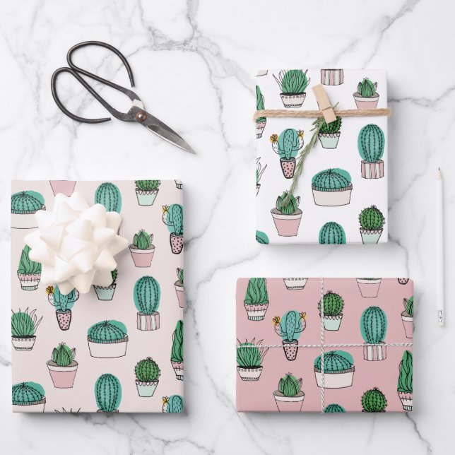 Hoja De Papel De Regalo Patrón de suculentas de cactus (Anverso)
