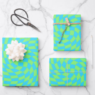 Hoja De Papel De Regalo Patrón de tablero de ajedrez azul claro y verde