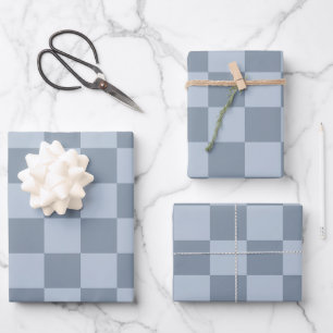 Hoja De Papel De Regalo Patrón de tablero de ajedrez azul en polvo minimal