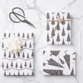 Hoja De Papel De Regalo Patrón de tartán de árbol de Navidad en blanco