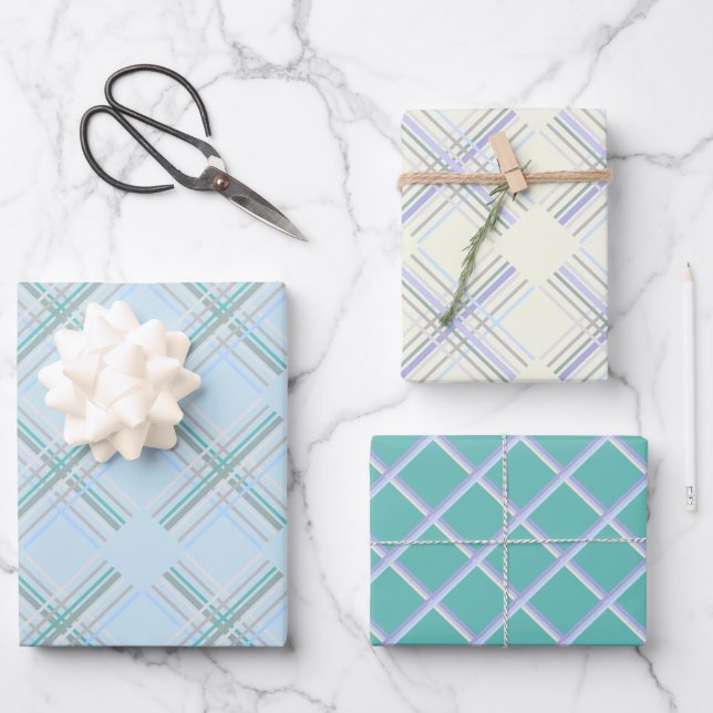 Hoja De Papel De Regalo Patrón de tartán turquesa azul urbano moderno (Anverso)