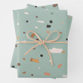 Hoja De Papel De Regalo Patrón de Terrazo verde sabio