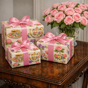 Hoja De Papel De Regalo Patrón de Tetera de Té de Época