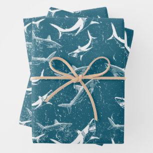 Hoja De Papel De Regalo Patrón de tiburón azul angustiado
