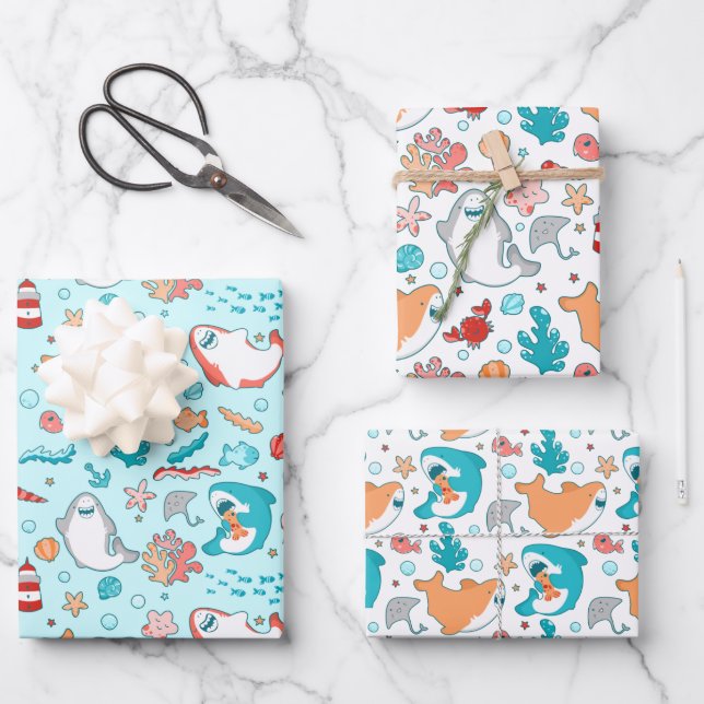 Hoja De Papel De Regalo Patrón de tiburón mate (Anverso)