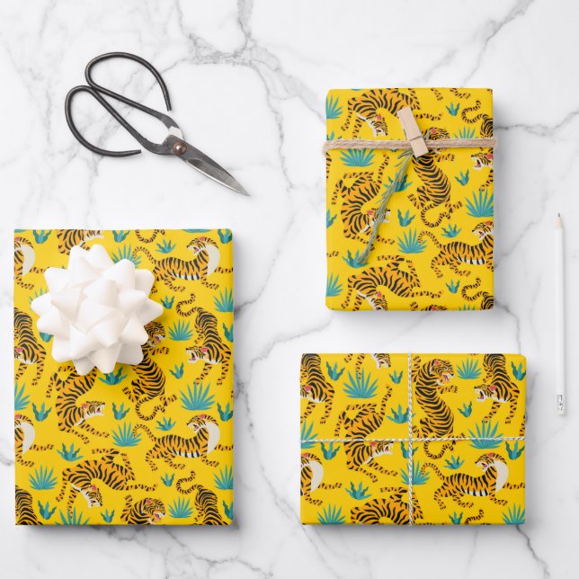 Hoja De Papel De Regalo Patrón de tigre asiático dorado (Anverso)