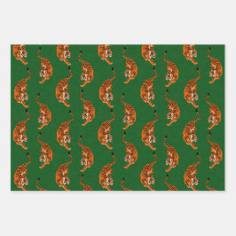 Hoja De Papel De Regalo Patrón de tigre con fondo verde