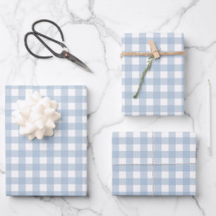 Hoja De Papel De Regalo Patrón de trazo de tracción de Gingham azul minima