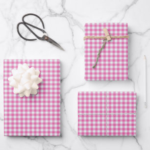 Hoja De Papel De Regalo Patrón de trazo retro rosado de Gingham 