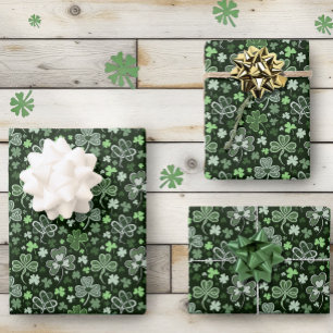 Hoja De Papel De Regalo Patrón de Trébol Celta Corazones Verdes Irlandeses