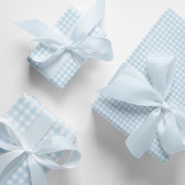 Hoja De Papel De Regalo Patrón de trenzas de Gingham azul y blanco bebé.