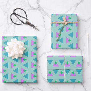 Hoja De Papel De Regalo Patrón de triángulo geométrico corto Turquesa púrp