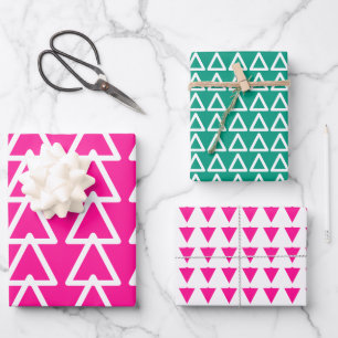 Hoja De Papel De Regalo Patrón de triángulo verde y rosa caliente de los n