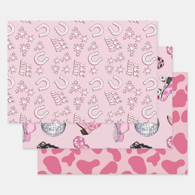 Hoja De Papel De Regalo Patrón de vaca rosa (Set)