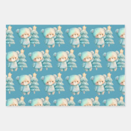 Hoja De Papel De Regalo Patrón de vacaciones de Oso y Árbol de Navidad