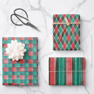 Hoja De Papel De Regalo Patrón de vacaciones festivo de color rojo verde v