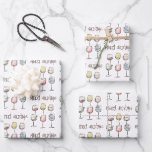 Hoja De Papel De Regalo Patrón de vaso de vino con garabatos Merry Christm