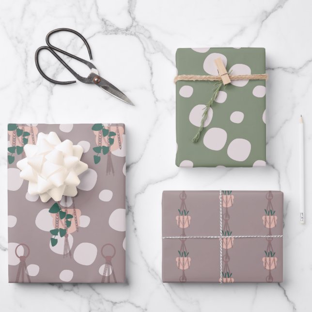 Hoja De Papel De Regalo Patrón de vegetación de puntos dispersos de macram (Anverso)