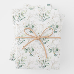 Hoja De Papel De Regalo Patrón de vegetación floral Mint Green Pastel
