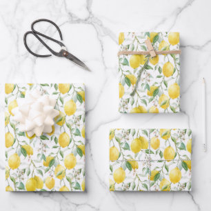 Hoja De Papel De Regalo Patrón de verano de limón de color agua