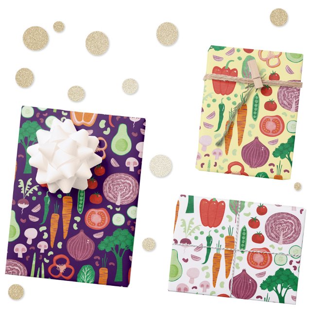Hoja De Papel De Regalo Patrón de verduras moderno divertido (Fun modern colorful healty vegetable pattern gift wrapping paper sheets)