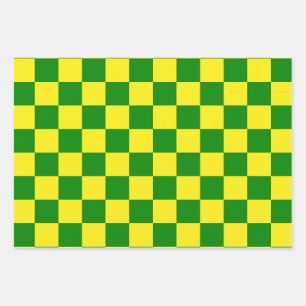 Hoja De Papel De Regalo Patrón de verificación verde amarillo