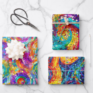 Hoja De Papel De Regalo Patrón de vidrio mosaico de tono de joyas arcoiris