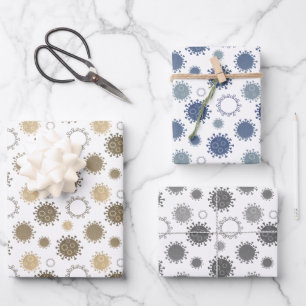 Hoja De Papel De Regalo Patrón de virus Corona COVID-19 dorado Silver Azul