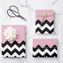 Hoja De Papel De Regalo Patrón de zigzag negro y blanco, chevron, rosa