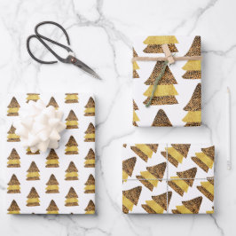 Hoja De Papel De Regalo Patrón del árbol de Navidad dorado Leopard