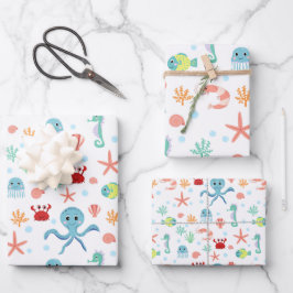 Hoja De Papel De Regalo Patrón del mundo marino