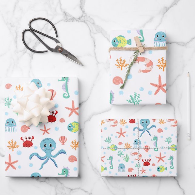 Hoja De Papel De Regalo Patrón del mundo marino (Anverso)