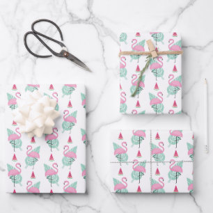 Hoja De Papel De Regalo Patrón del Pastel de Flamingo y sandía