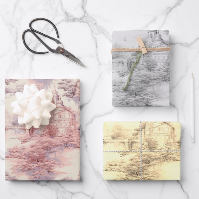 Hoja De Papel De Regalo Patrón del viejo Castillo Rojo Moderno de la tela  (Anverso)