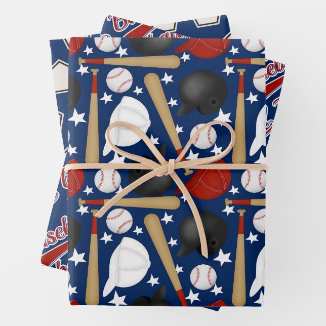 Hoja De Papel De Regalo Patrón deportivo de béisbol (In situ)