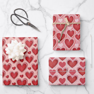Hoja De Papel De Regalo Patrón día de San Valentín rojo brillante del cora