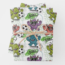 Hoja De Papel De Regalo Patrón divertido de fútbol de monstruos para niños