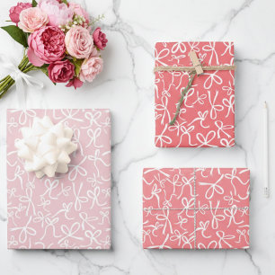 Hoja De Papel De Regalo Patrón Divertido de Lazos Rosados y Blancos Regalo