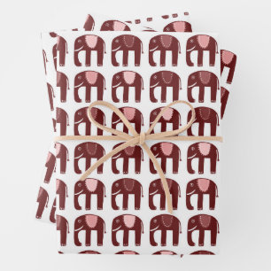 Hoja De Papel De Regalo Patrón elefante recortado simple regalo rojo rosad