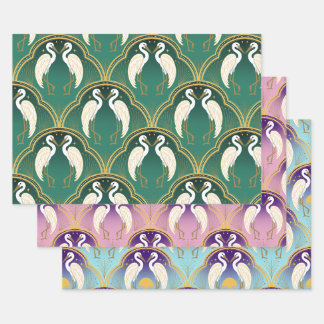 Hoja De Papel De Regalo Patrón elegante Art Deco Crane