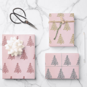 Hoja De Papel De Regalo Patrón elegante de árbol de Navidad