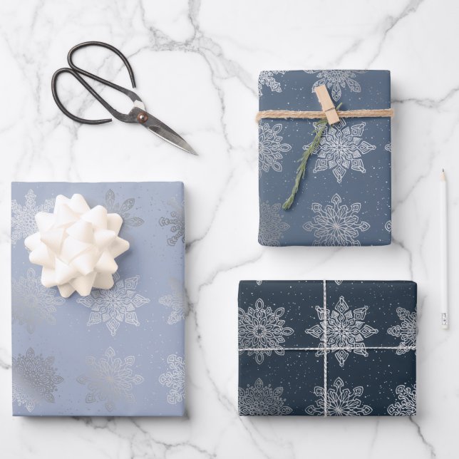 Hoja De Papel De Regalo Patrón elegante de copos de nieve de los Navidades (Anverso)