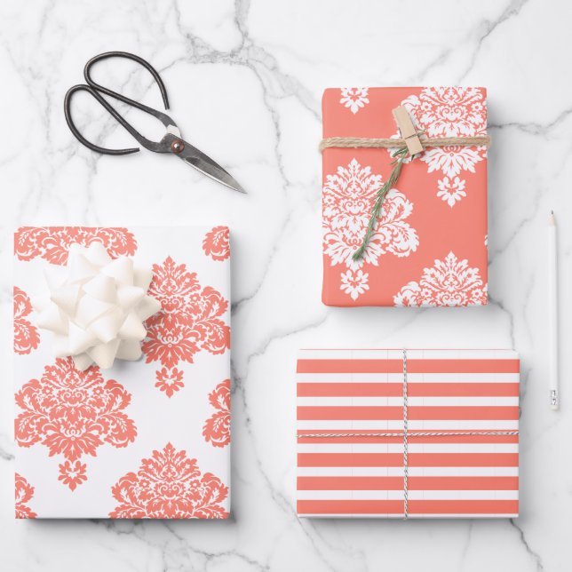 Hoja De Papel De Regalo Patrón elegante de Damask (Anverso)