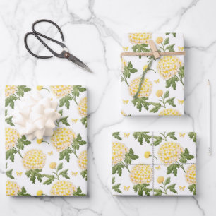 Hoja De Papel De Regalo Patrón elegante de hidragas amarillas